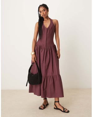 ASOS DESIGN poplin-linne hybrid halterneck maxiklänning i djup lila