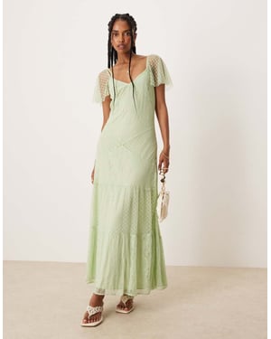 ASOS DESIGN maxiklänning med volangärmar och spetsdetaljer i mintgrön