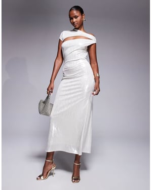 ASOS DESIGN asymmetrisk maxi klänning med kort ärm i metallisk nude