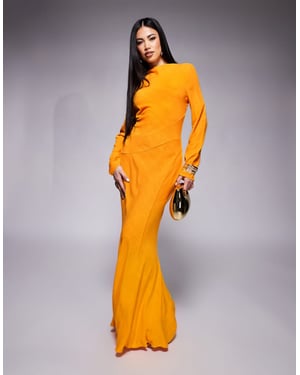 ASOS DESIGN linne höghalssömnadsdetaljer maxi klänning i orange