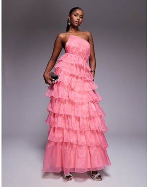 ASOS LUXE organza asymmetrisk volang maxi klänning i rosa