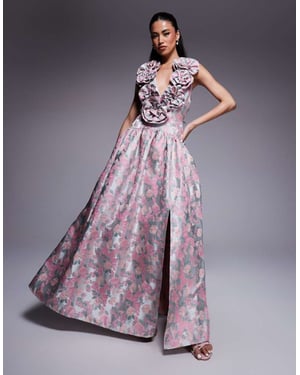 ASOS LUXE jacquard djup urringning drop waist korsett maxiklänning i liten blommönster