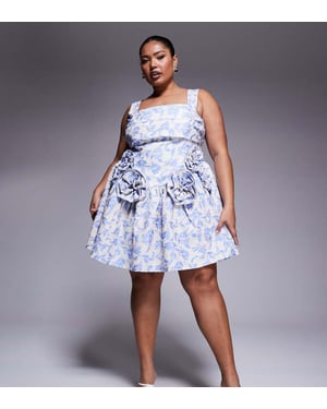 ASOS LUXE Curve jacquard veckad bust mini skaterklänning med korsage i tapetblommor
