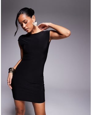 Missyempire dubbel lager slinky öppen rygg bodycon mini klänning i svart