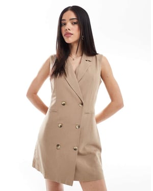 French Connection linneslös blazer mini klänning i tan