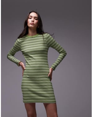 Topshop randig långärmad miniklänning i grön