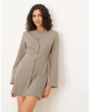ASOS DESIGN sömmad knapp-down miniklänning i brun rutigt