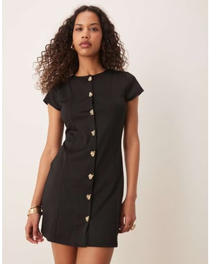 ASOS DESIGN kortärmad miniklänning med sömdetaljer och knappar i svart