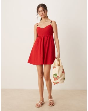 Abercrombie & Fitch spaghetti strap hjärtformad halsringning babydoll miniklänning i röd