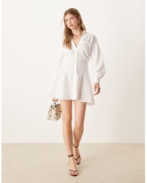 ASOS DESIGN mini skjortklänning med rynkade paneler i vitt