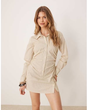ASOS DESIGN bomullsklänning med rynkad midja och utsvängd ärm i randigt mönster