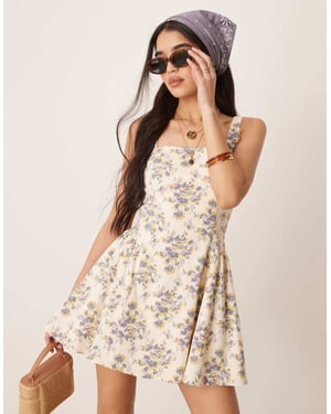Abercrombie & Fitch ärmlös flare mini-klänning i beige blommönster