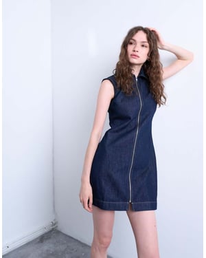 Topshop denim ärmlös blixtlåsklänning i indigo tvätt