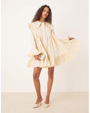 Syster Jane oversized krage frill mini klänning med hjärt knappdetalj i citron