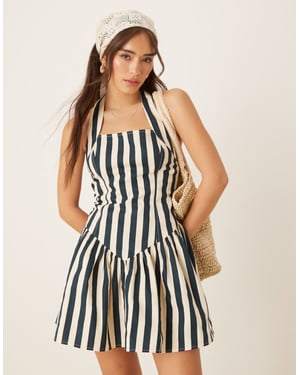 ASOS DESIGN halterneck mini klänning med volangkant i randigt mönster