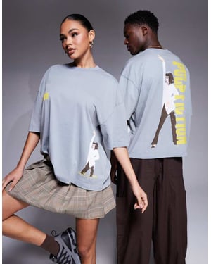 ASOS DESIGN unisex boxig oversized t-shirt med Pulp Fiction-tryck i tvättad grå