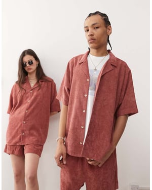 Återvunnen vintage unisex kordskjorta i rosa