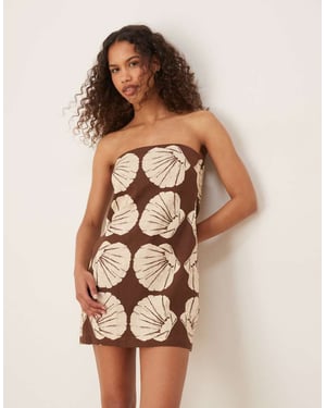 Abercrombie & Fitch bandeau linne mini skort klänning i brun snäcka