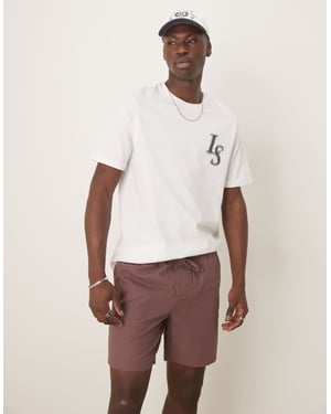 ASOS DESIGN slim medellånga lösa shorts i brun linneblandning - BRUN