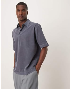 ARKET tungjersey kortärmad polo i mörkblå