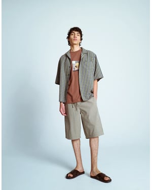 Topman jort cheeseclothcheckshort i grön
