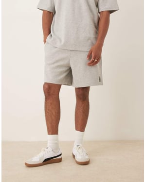 ASOS DESIGN koord oversized shorts med broderi i grå melange