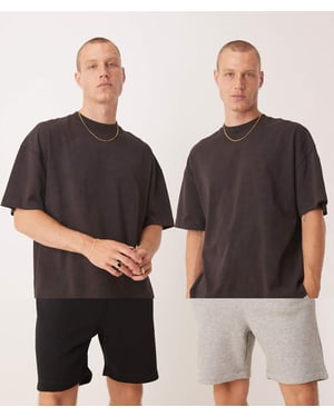 ASOS DESIGN grundläggande midilånga slim shorts multipack i svart och gråmelerad