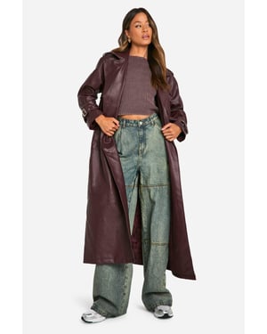 Tall Double Breast Faux Leather Maxi Trench Coat