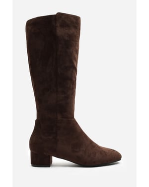 Wheres That From Womens Paislee Wide Fit Round Toe Block Heel Stretch Suede Boots