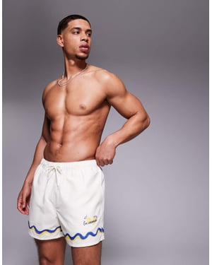 ASOS DESIGN badshorts i kort längd med kanttryck i sten