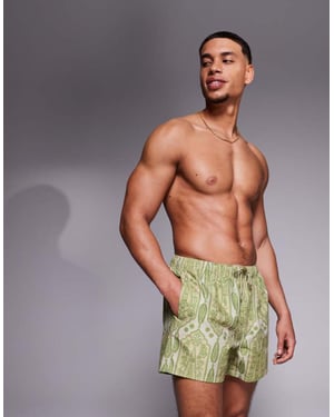 ASOS DESIGN badshorts i kort längd med grönt paisleymönster