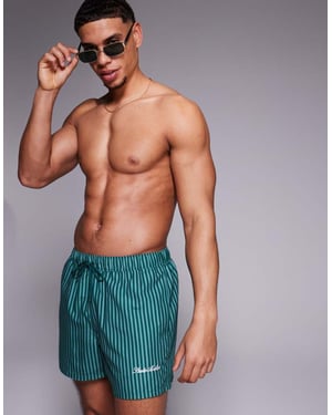 ASOS DESIGN badshorts i kort längd i grön rand med placeringstryck
