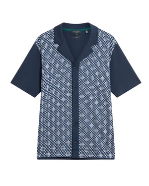 Ted Baker Danlibe Argyle Button Through Navy Jersey Shirt
