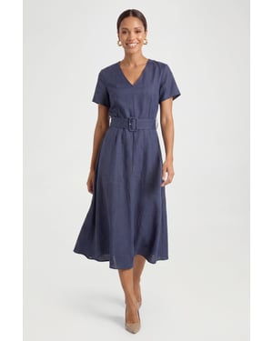 Textured Woven Belted Midi Dress