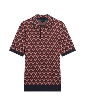 Ted Baker Melvvin Geo Jacquard Maroon Knit Polo Shirt