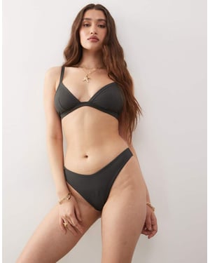 Veckodag ribbad tanga bikiniunderdel i off-black