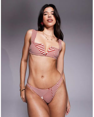 ASOS DESIGN Florence spaltdelad hög ben och hög midja bikiniunderdel i röd och vit rand.