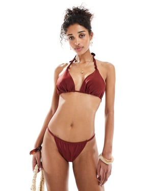 Miss Selfridge mixa och matcha tunna band sidobikiniunderdel i vinröd