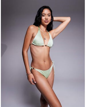 ASOS DESIGN Simone skinande knytbikiniunderdel med flätade band och pärldetalj i grön