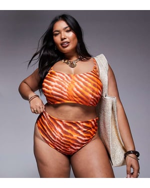 ASOS DESIGN Curve Charlie hög midja bikiniunderdel i orange djurmönster