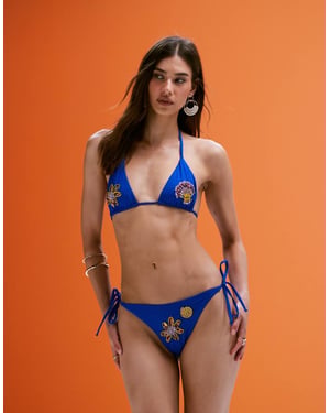 ASOS DESIGN Loren premium dekorerad bikinitrosa med knytning på sidan