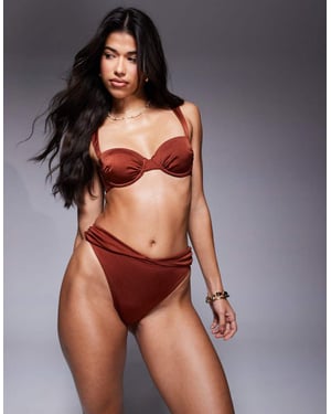 ASOS DESIGN Simone skimrande högklippt högmidjad bikinibyxor med vriden midjesektionspanel i brons