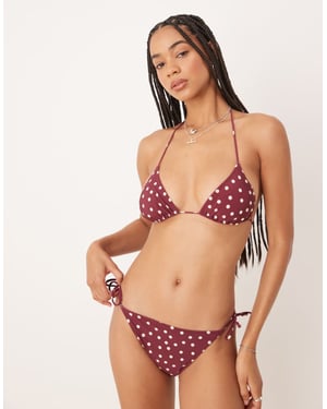 & Other Stories mixa och matcha bikinitrosa med sidoknut i bordeaux och vit prickig mönster