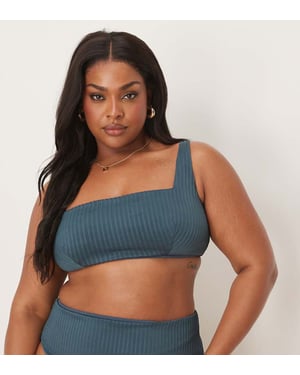 ASOS DESIGN Curve Riddy ribbad kort bikiniöverdel i skifferblå