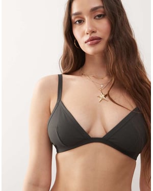 Veckodag ribbad triangelbikinitopp i off-black