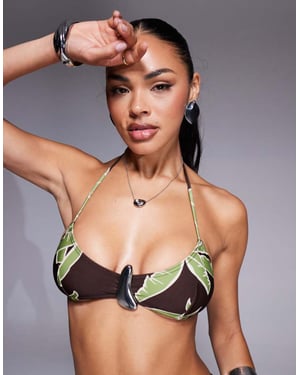 ASOS DESIGN Vida crop bikini-top med detaljer i palmtryck