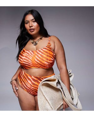 ASOS DESIGN Curve Charlie bikiniöverdel med dold bygel i orange djurtryck