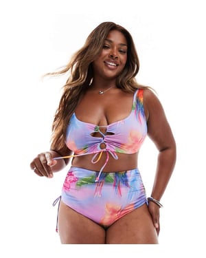 ASOS DESIGN Curve Paloma kort bikiniöverdel med knytband i blommönster