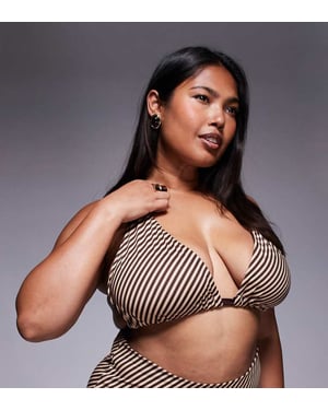 ASOS DESIGN Curve Vivienne bikiniöverdel med chokladstripes och guldkrokar