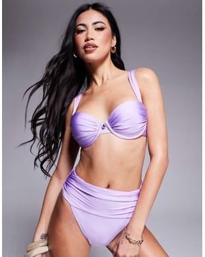 Boux Avenue rynkad balconette bikiniklänning med bygel i lila